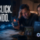 A distressed couple realizes their cryptocurrency savings have been lost after a confirmed transaction, with the warning “One Click. No Undo.” and The Crypto Encounter logo.