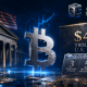 Bitcoin symbol beside the U.S. Treasury with $40 trillion U.S. debt and August 3 and 5 Treasury financing dates highlighted.