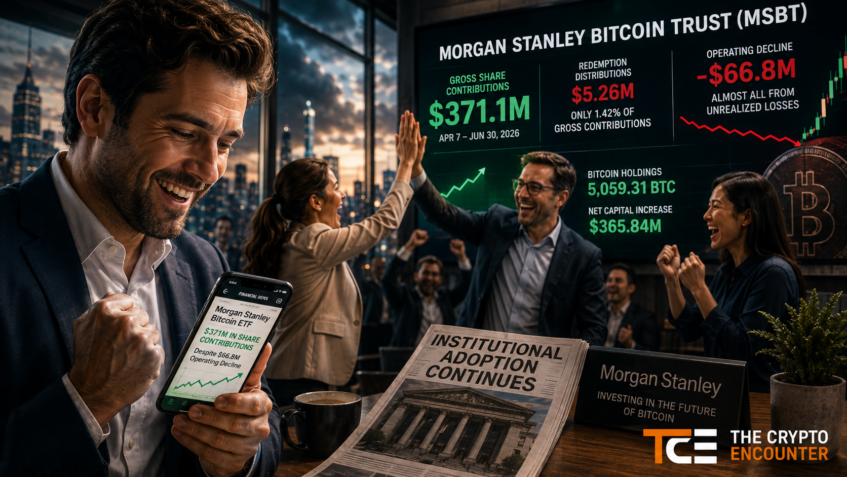 Morgan Stanley Bitcoin ETF investors celebrate strong share contributions of $371.1 million despite a $66.8 million operating decline driven almost entirely by unrealized Bitcoin losses.