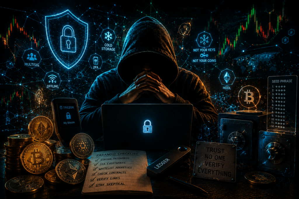 Paranoid Crypto Guardian in Neon Shadows