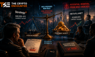 Strategy and Metaplanet face possible MSCI index removal as Bitcoin-heavy treasury models come under scrutiny over whether they still qualify as operating companies.
