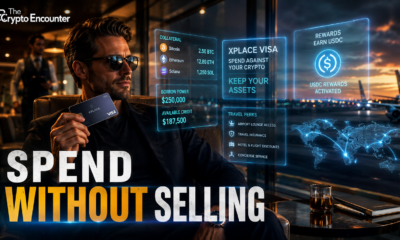 A crypto investor uses an XPlace Visa card while monitoring Bitcoin-backed borrowing and travel benefits, illustrating how the new premium card turns digital assets into spending power.