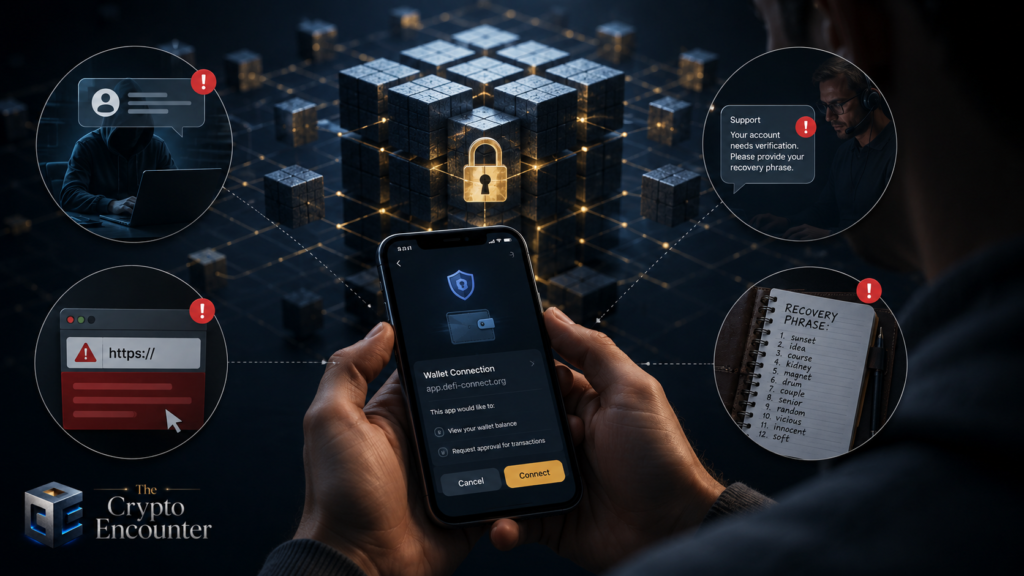 Crypto safety risks surrounding a user while the underlying blockchain remains technically secure