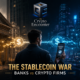 The stablecoin war between banks and crypto firms showing a consumer between traditional banking and blockchain-based digital payments.