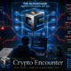 The Blockchain Was Never Your Bodyguard infographic showing phishing links, scam messages, malicious wallet approvals, compromised devices, fake investments, and copy-paste attacks around The Crypto Encounter logo.