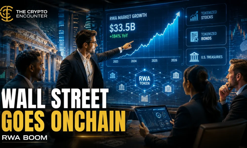 Financial professionals analyze tokenized stocks, Treasury assets and blockchain markets as real-world asset tokenization grows into a major institutional crypto sector.