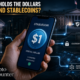 Who holds the dollars behind stablecoins, showing a digital dollar on a smartphone connected to bank deposits, U.S. Treasuries, custody, and blockchain networks.