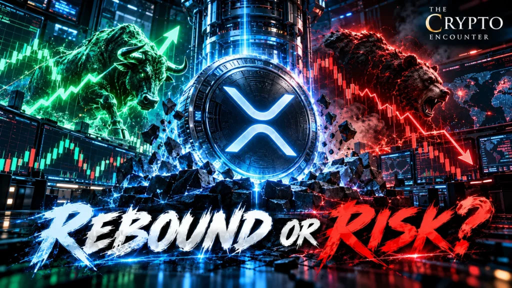 XRP price rebound near $1.60 shown against bullish and bearish market scenarios ranging from $1.18 downside to $2.38 upside