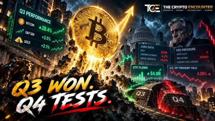 Bitcoin surging through a turbulent Q3 market as Wall Street stocks, gold, Treasury yields, ETF flows and U.S. jobs data converge around its Q4 outlook.